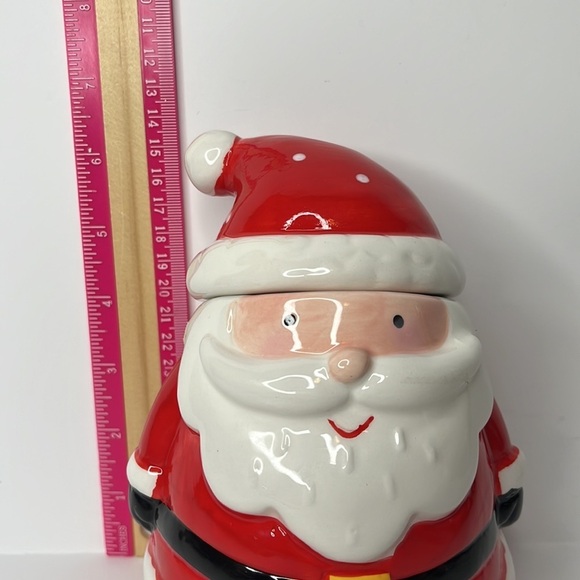 Santa Stoneware‎ Hand-Painted Candy Jar NWT Christmas Jar with Lid Trendy Decor - Picture 4 of 6